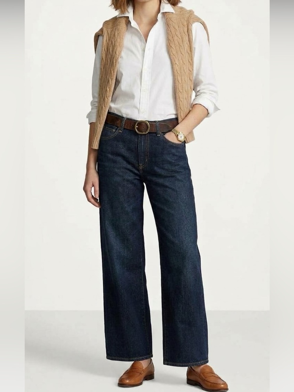 Anthropologie PAIGE High Rise Dark Blue Hillhurst Wide-Leg Jeans Size 32 Cotton